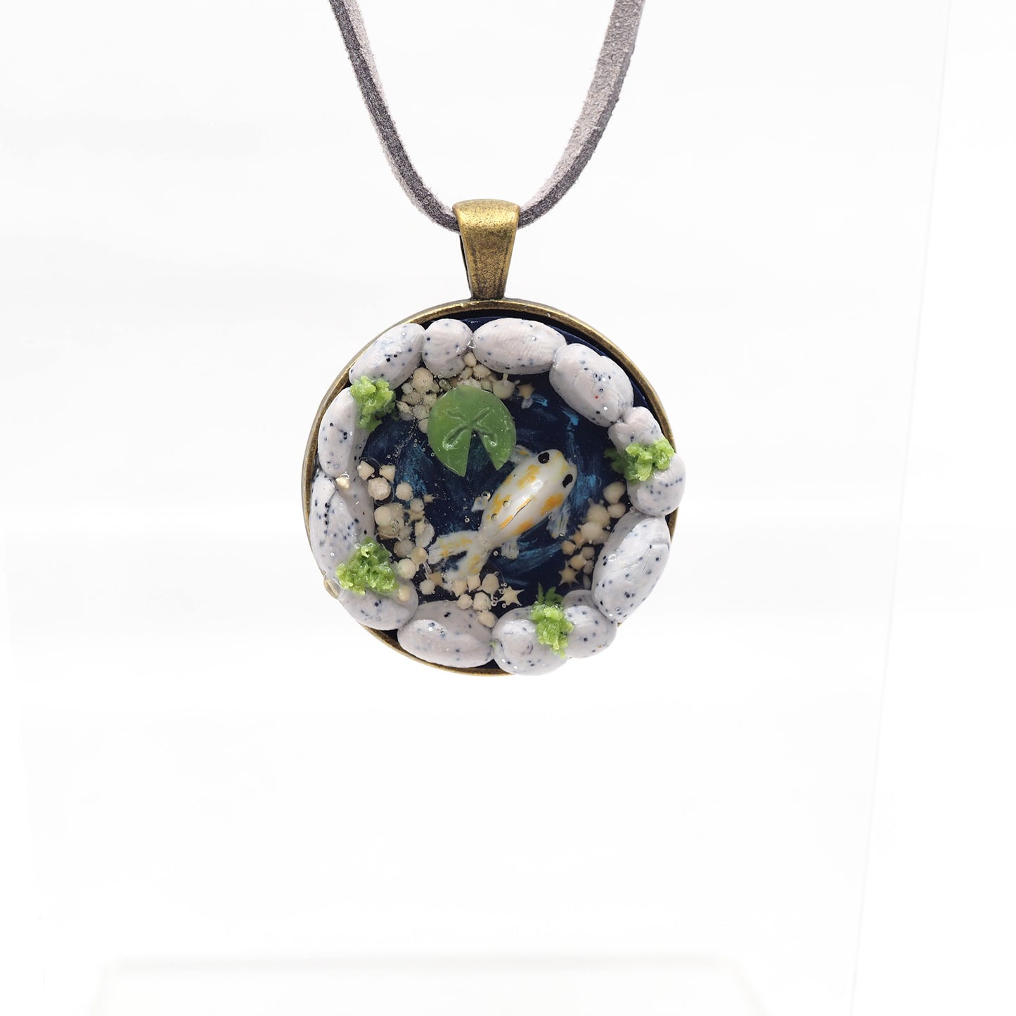 Koi Pond Polymer Clay Pendant | Handcrafted Nature-Inspired Jewelry