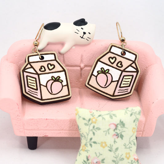 Adorable Wood Milk Carton Earrings