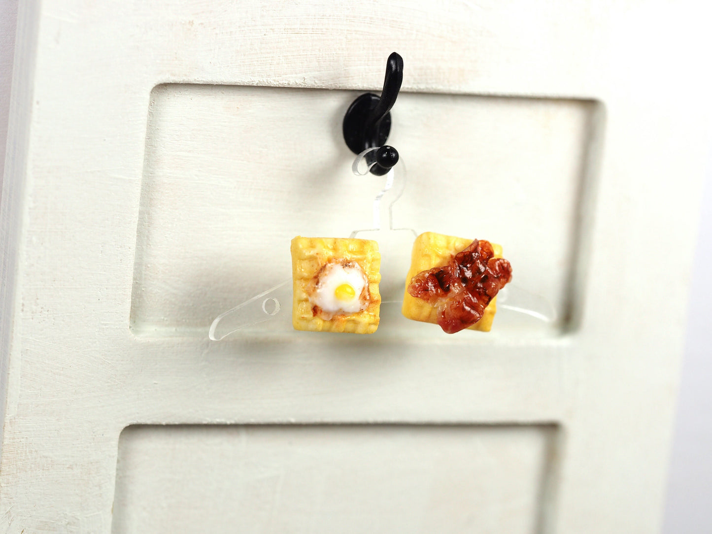 Polymer clay egg & bacon waffles ear studs