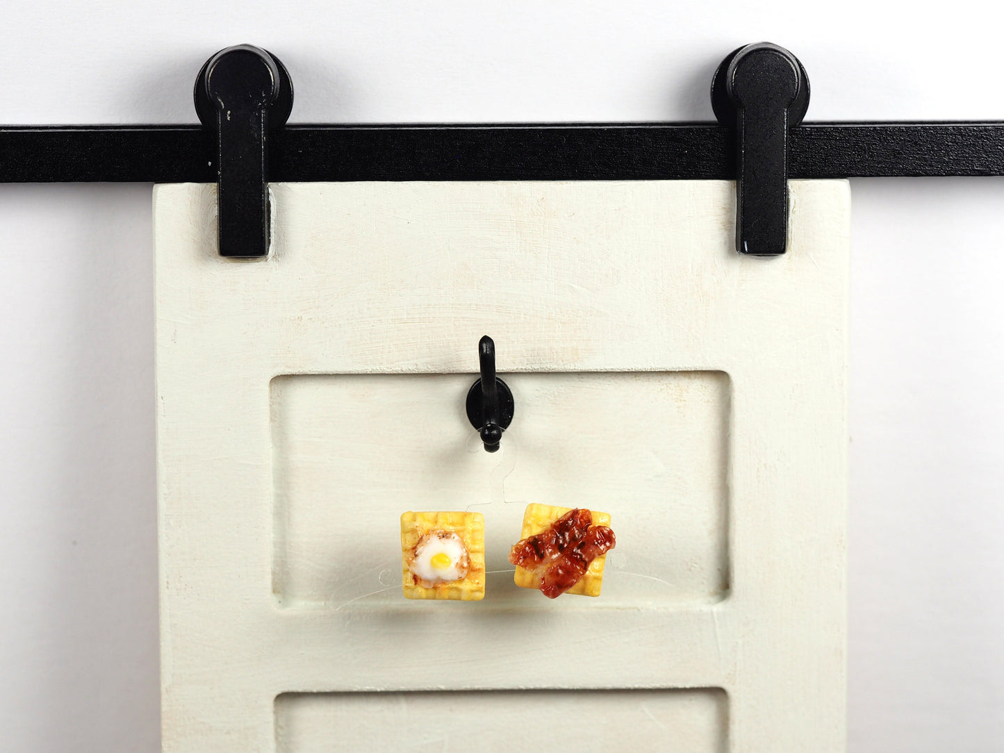 Polymer clay egg & bacon waffles ear studs