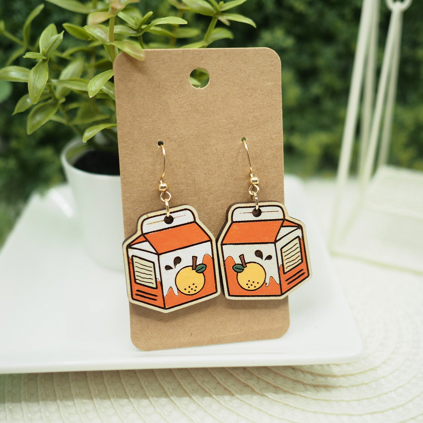 Adorable Kawaii Wood Milk Carton Earrings
