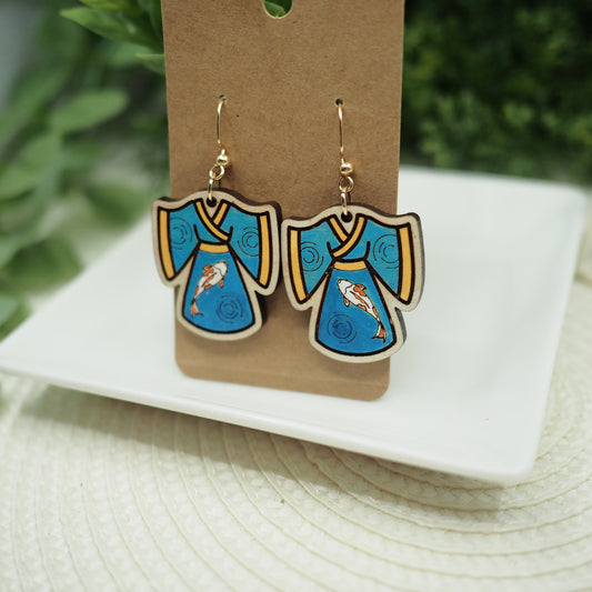 Hand-Painted Kawaii Hanfu Earrings with Koi Pond Design