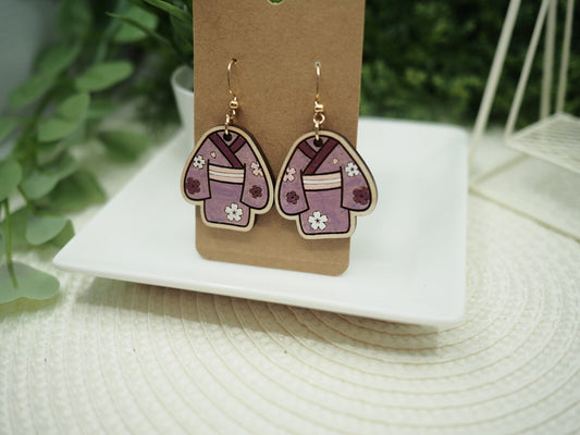 Hand-painted Wood Kimono Earrings