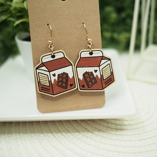 Adorable Kawaii Wood Milk Carton Earrings
