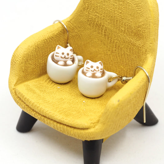 Polymer clay Kitty in Mug Earrings