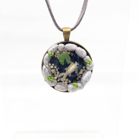 Koi Pond Polymer Clay Pendant | Handcrafted Nature-Inspired Jewelry