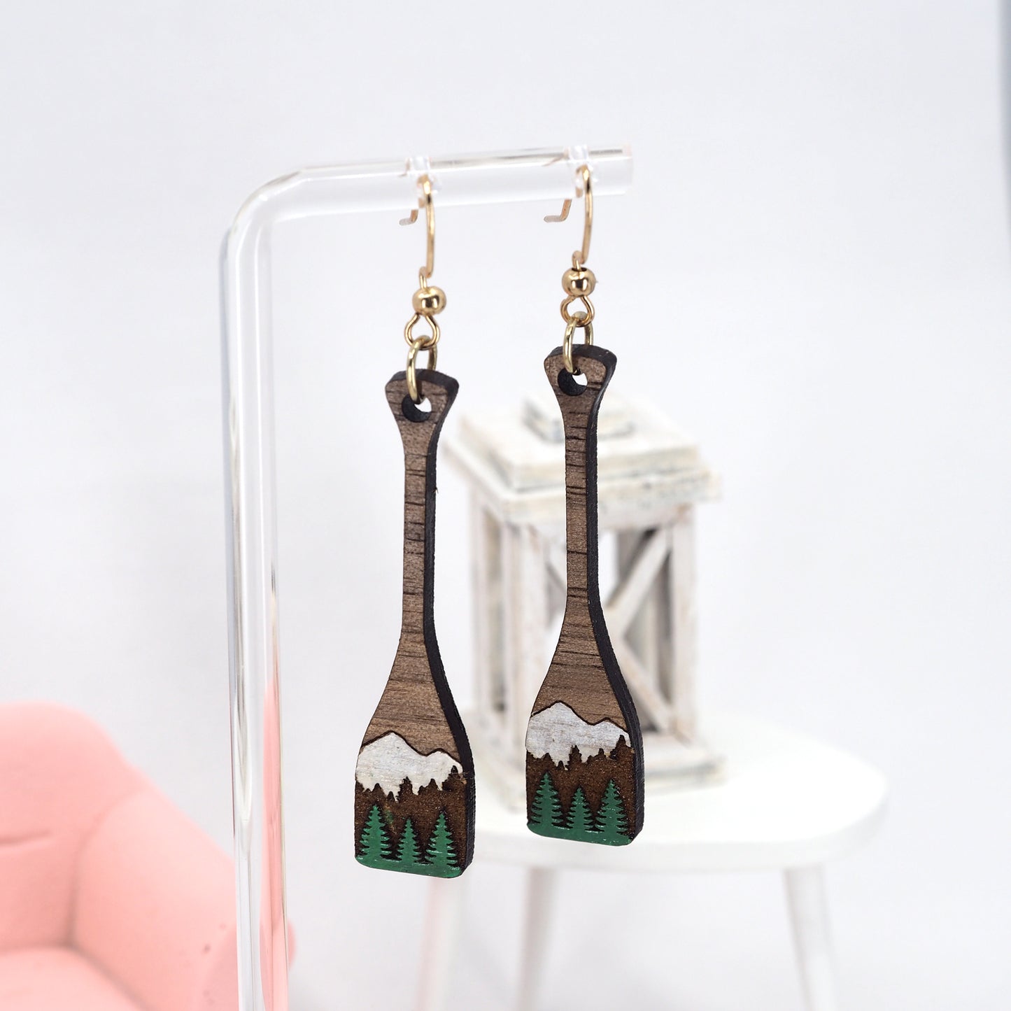 Oars Wood Earrings - Hand painted