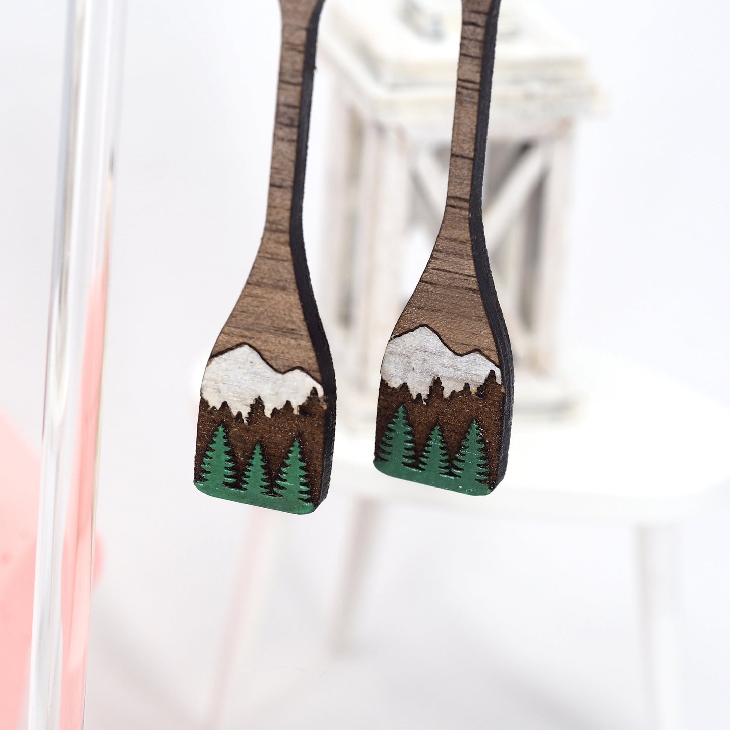 Oars Wood Earrings - Hand painted