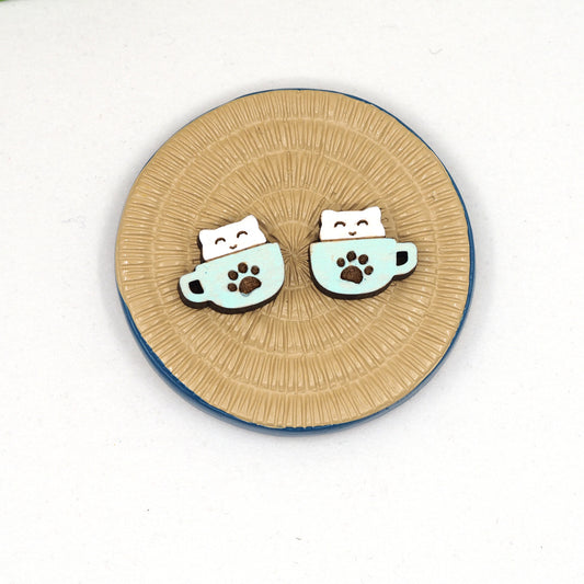 Catpuccino Kitty Cat Latte Coffee studs