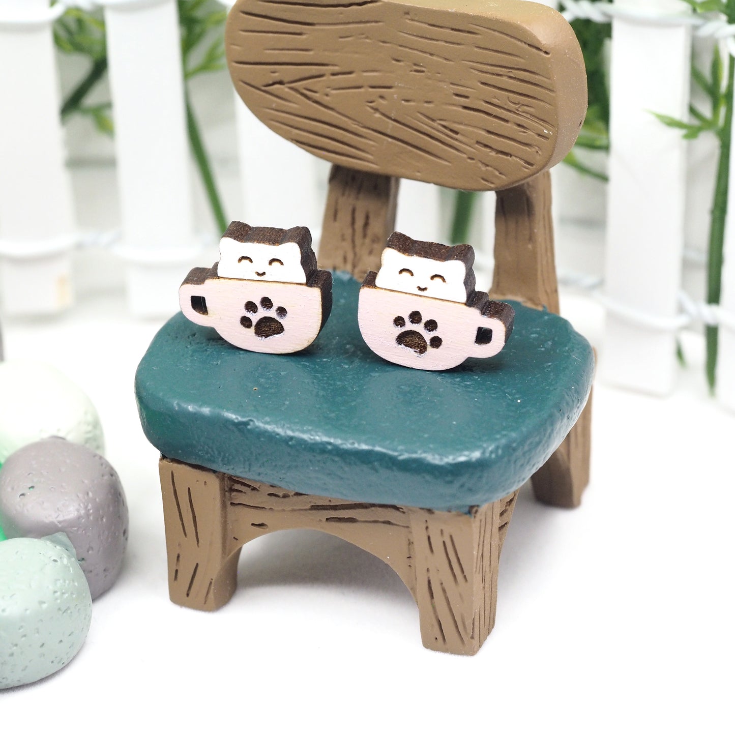 Catpuccino Kitty Cat Latte Coffee studs