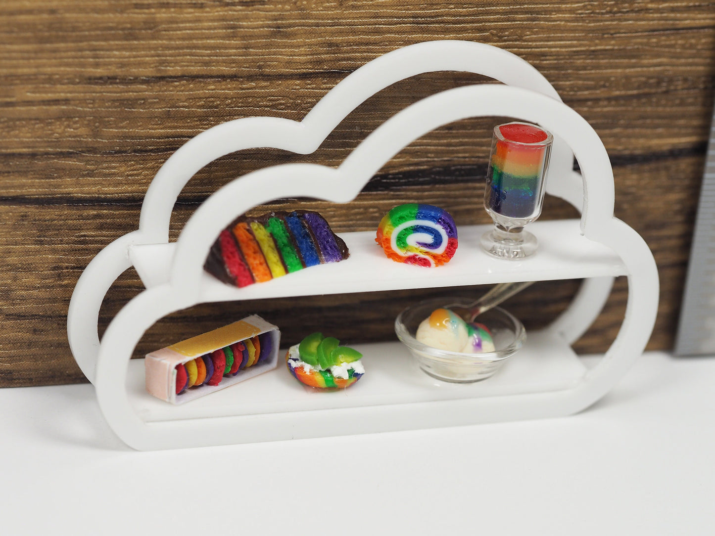 Miniature Dessert Diorama Magnet - Cloud & Rainbow
