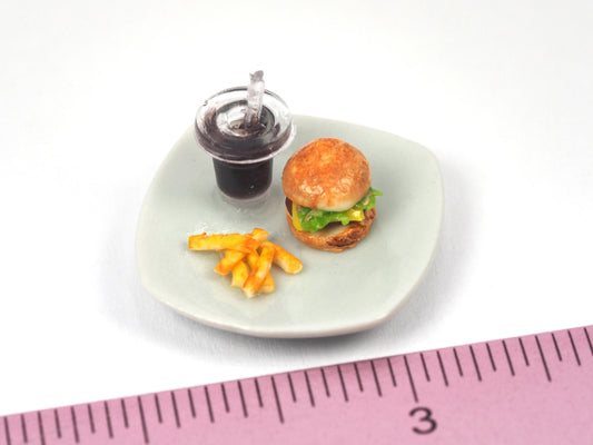 Miniature burger with fries/onion rings