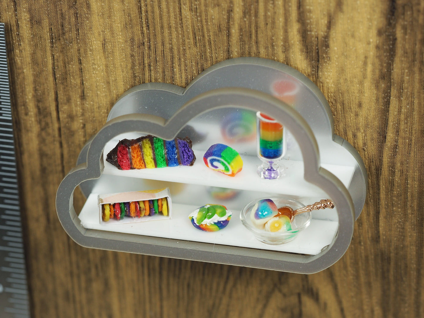 Miniature Dessert Diorama Magnet - Cloud & Rainbow