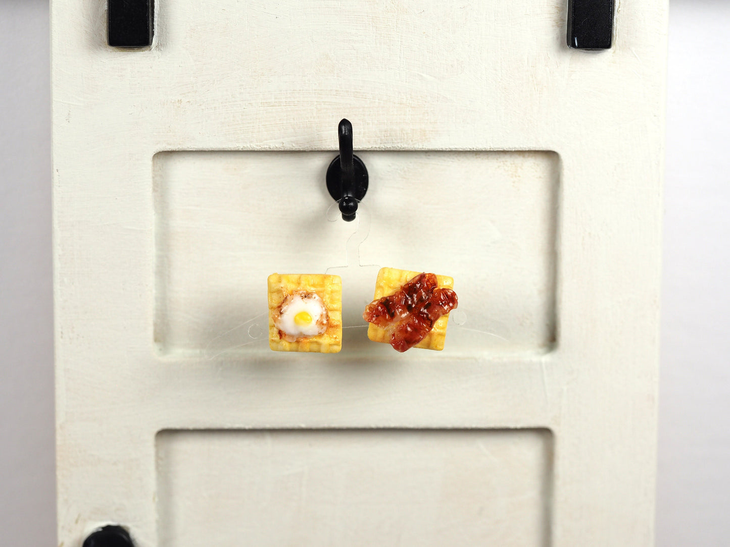 Polymer clay egg & bacon waffles ear studs