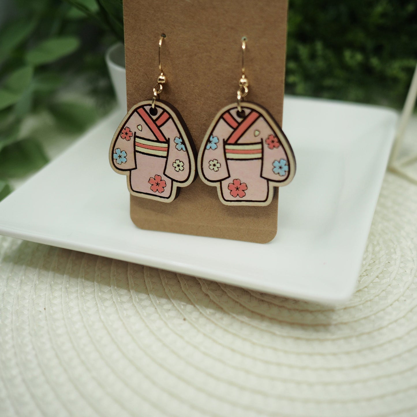Hand-painted Wood Kimono Earrings