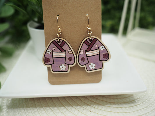 Hand-painted Wood Kimono Earrings