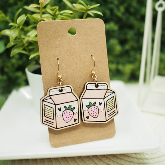 Adorable Kawaii Wood Milk Carton Earrings
