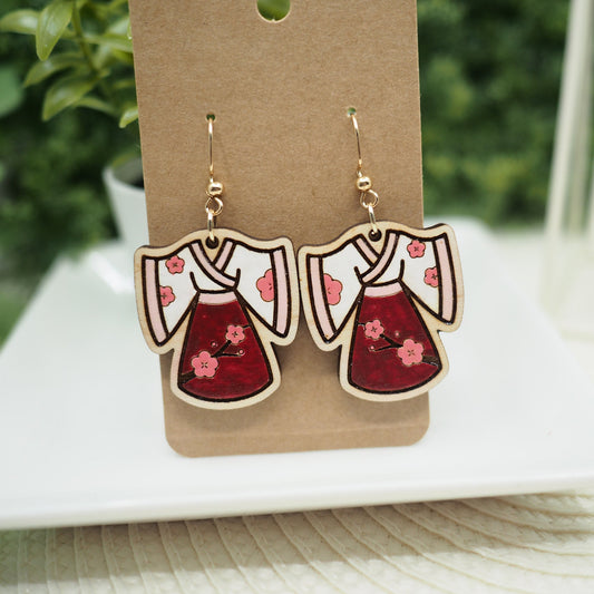 Hand-Painted Kawaii Hanfu Earrings with Plum Blossom Design