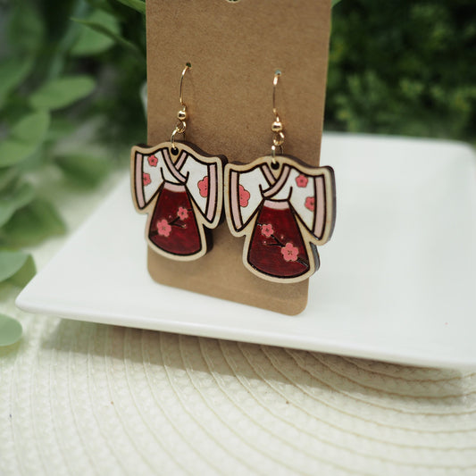 Hand-Painted Kawaii Hanfu Earrings with Plum Blossom Design