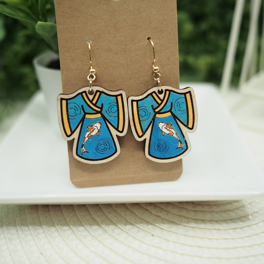 Hand-Painted Kawaii Hanfu Earrings with Koi Pond Design