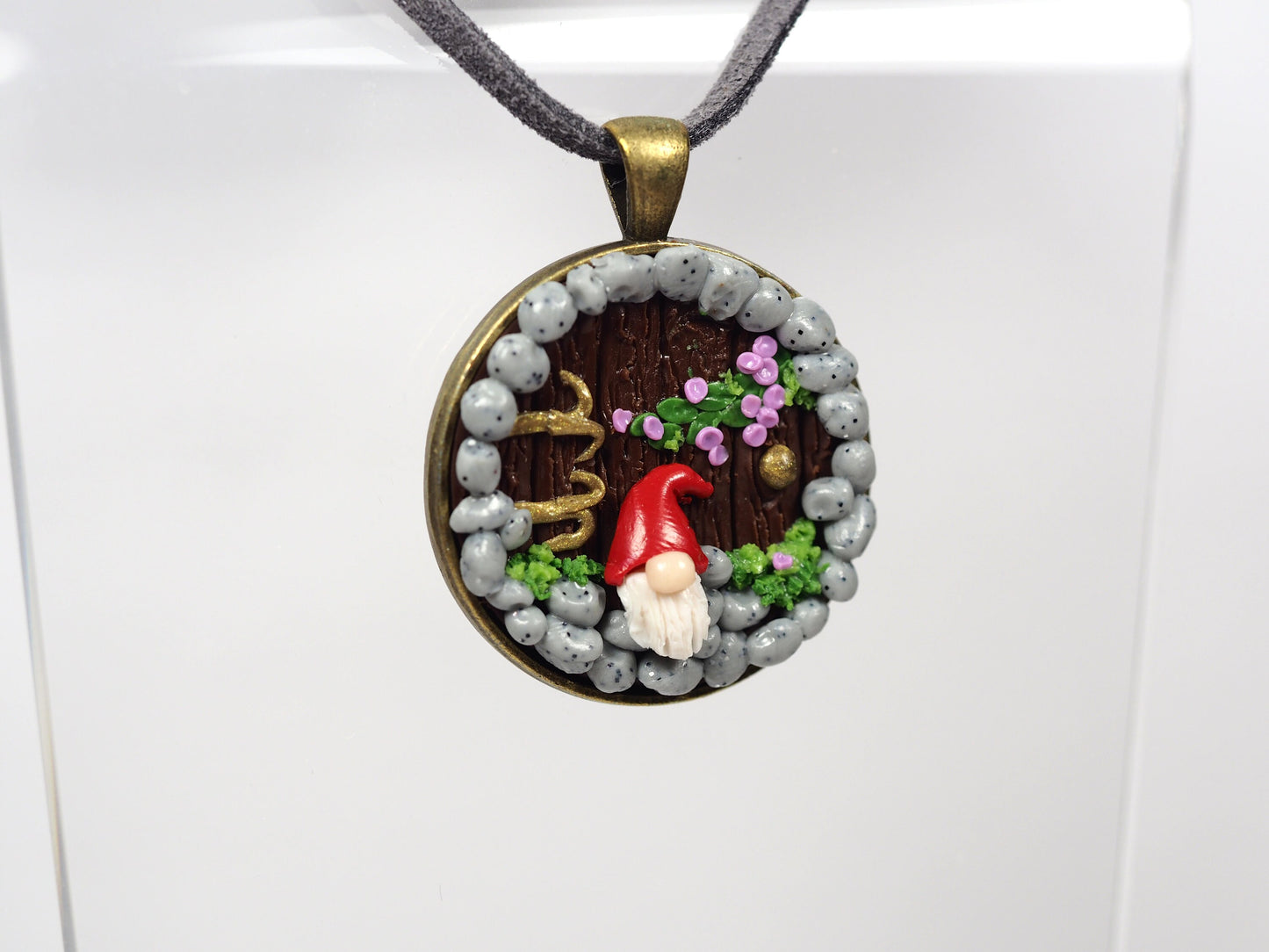 Hobbit door & Gnome Polymer Clay Pendant | Handcrafted Nature-Inspired Jewelry