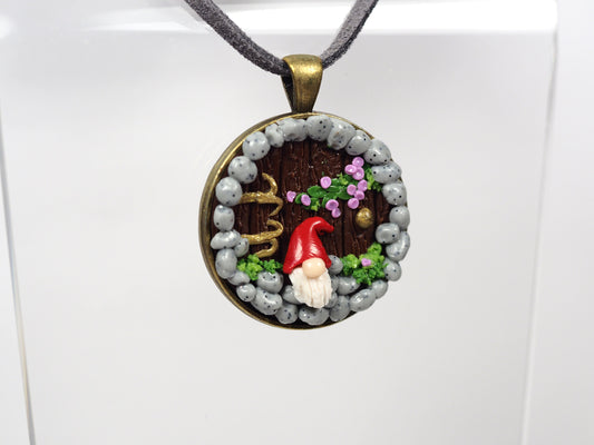 Hobbit door & Gnome Polymer Clay Pendant | Handcrafted Nature-Inspired Jewelry